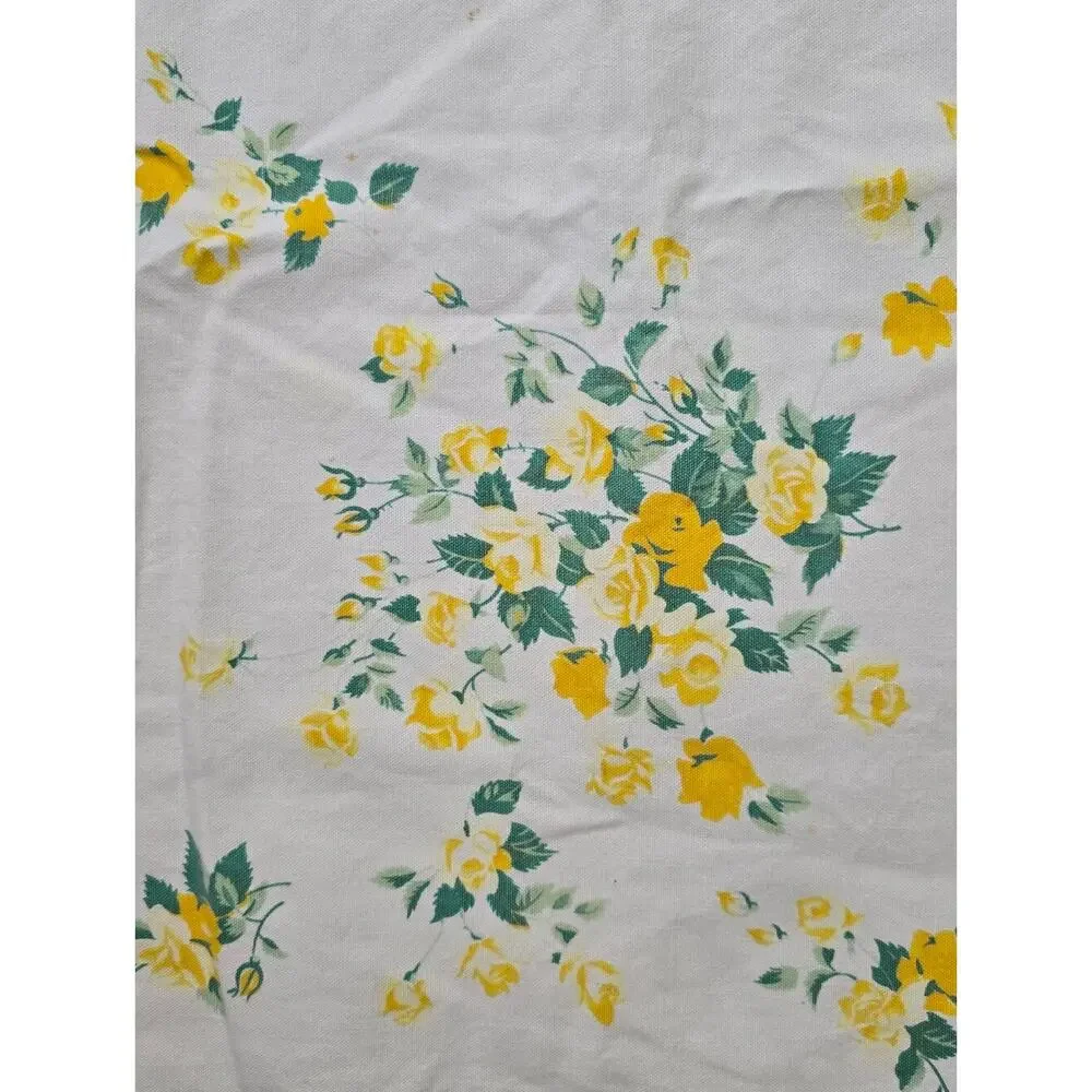 Vtg 50s Wilendur Floral Yellow Cabbage Rose Table Cloth Cottagecore Granny